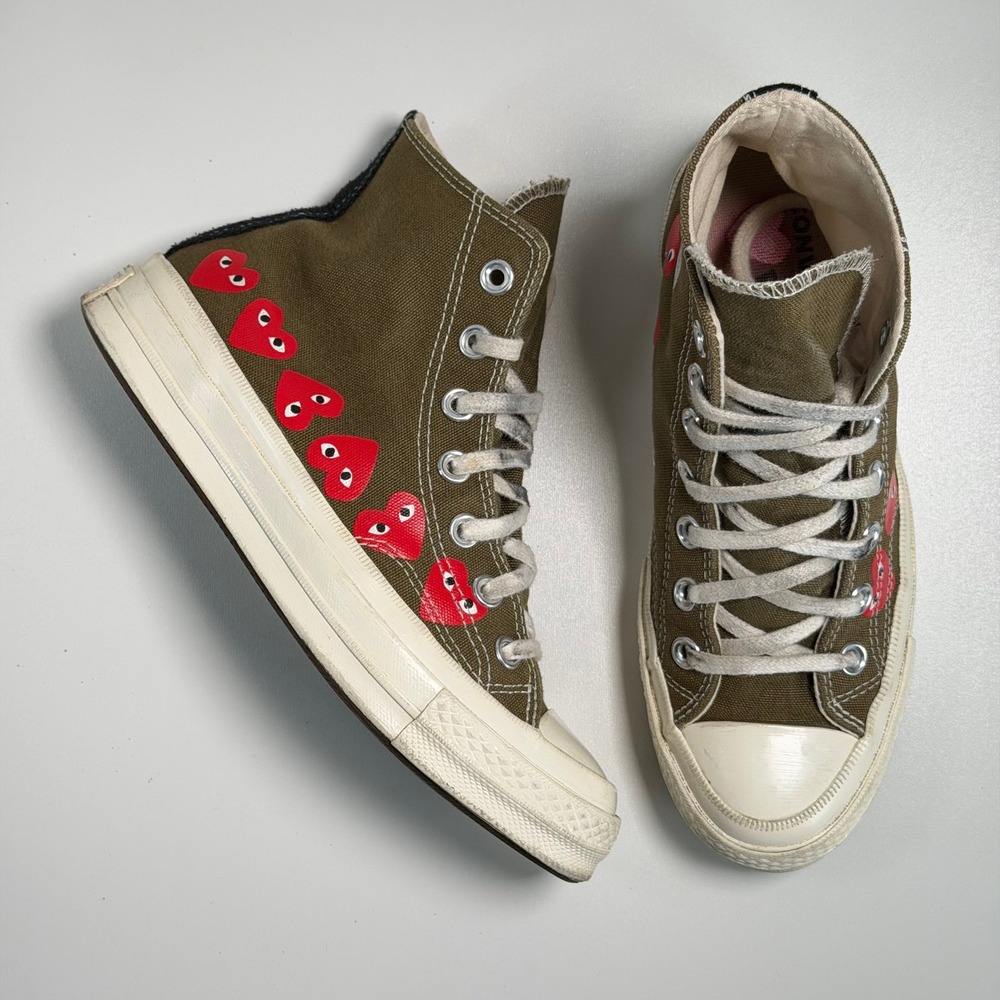 Comme des Garçons PLAY x Converse Chuck 70 High Multi Heart Fir Green Womens 6